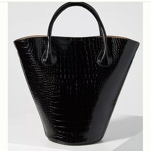 Anthropologie Melie Bianca Black Vegan Nicole Tote Bag with Detachable Strap